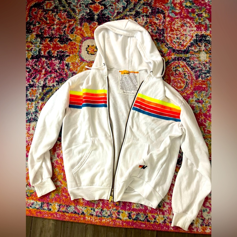 Aviator Nation bright striped zip up jacket